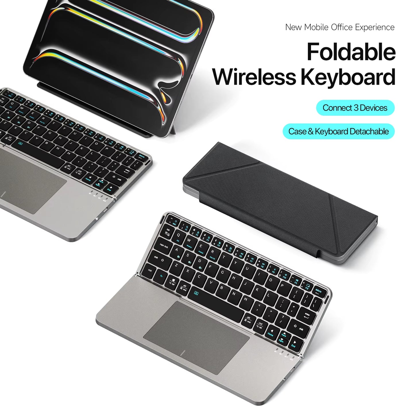 Foldable Bluetooth 5.0 Keyboard with Touchpad & Phone Holder for Phones Tablets PC Ios Android Windows Mac