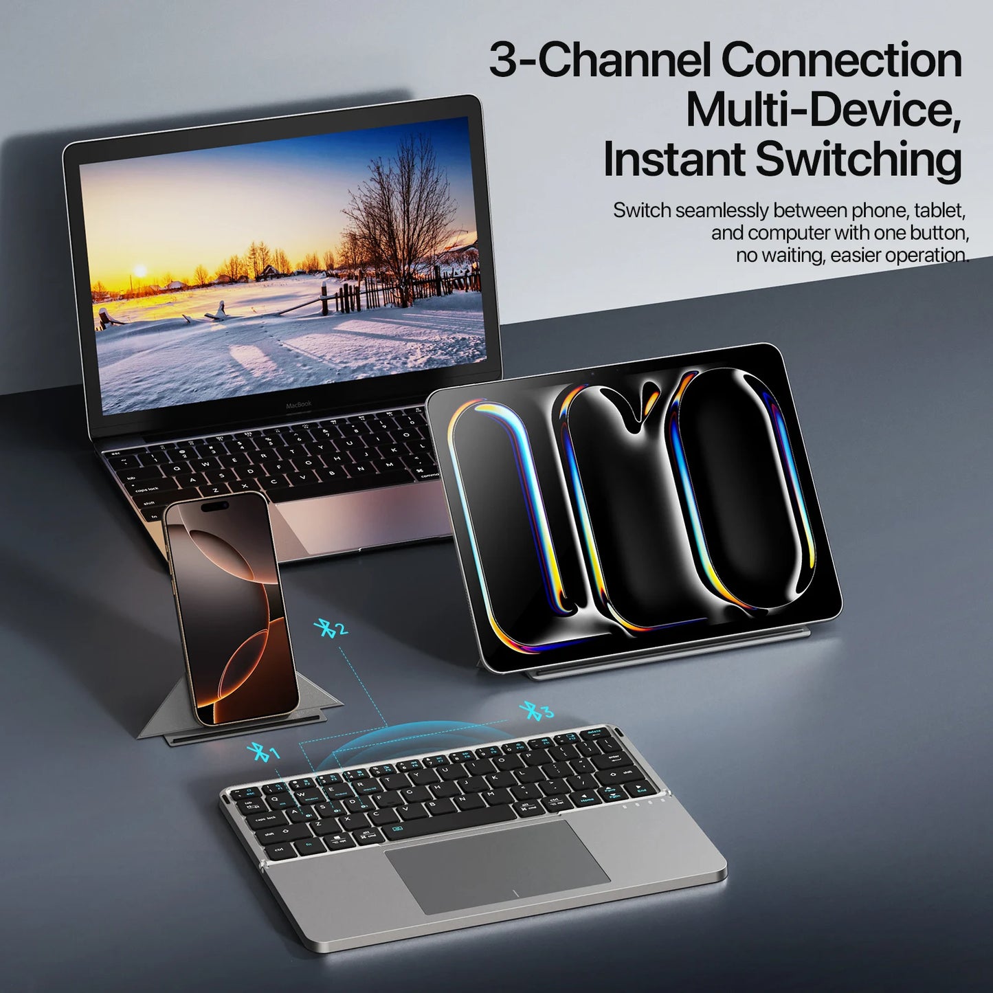 Foldable Bluetooth 5.0 Keyboard with Touchpad & Phone Holder for Phones Tablets PC Ios Android Windows Mac